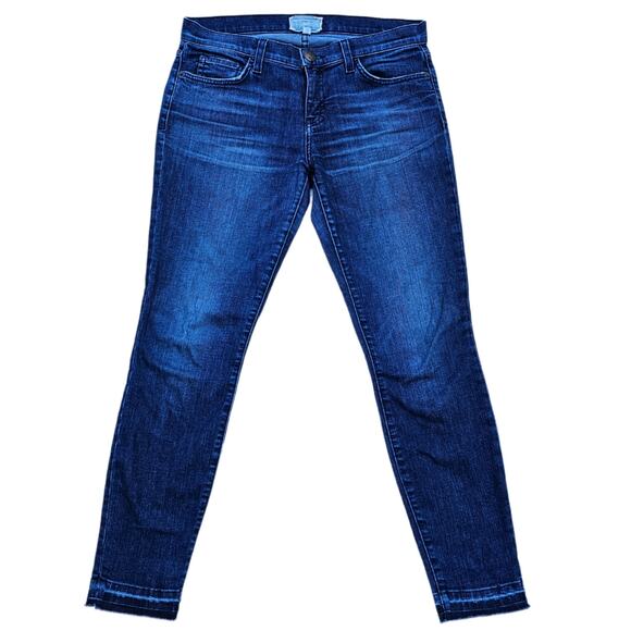 Raw Hem Jeans Current Elliott Size 29 Dark Stretch Denim Crop Ankle Skinny Jean - Picture 1 of 10